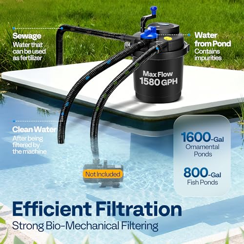 VIVOHOME Pressurized Biological Pond Filter with 13-watt Light, 1580 GPH Suitable for Koi Ponds up to 800 Gallons or Ornamental Ponds up to 1600 Gallons - size: 1580 GPH