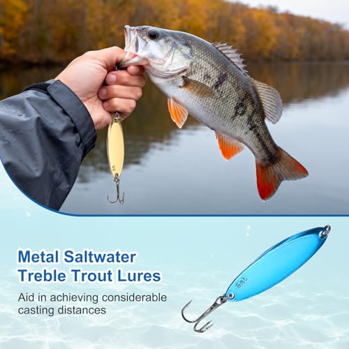 Fishing Spoons Lures, Metal Saltwater Treble Trout Lures Jigging Spoon with Treble Hooks Casting Spinner Baits - color: Blue, size: 10g / 3/8oz
