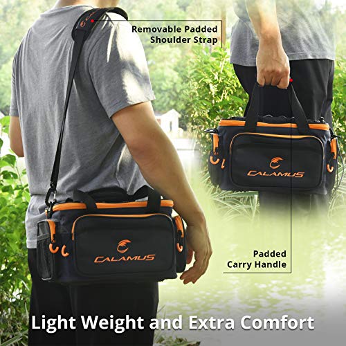 Calamus Fishing Tackle Bags - Fishing Bags for Saltwater or Freshwater Fishing - Rip-Stop PE - Padded Shoulder Strap - Pliers Storage -Orange - color: B：Orange(without trays)-14.3*9*7.5 inches