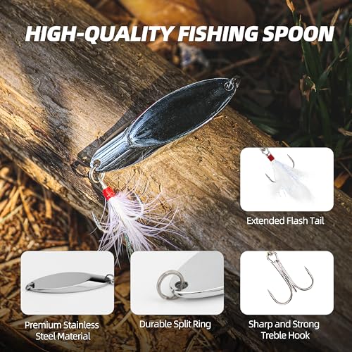 Jigging Spoon Fishing Lures 20/40PCS Kit – Metal Casting Spoon Lure Set with Treble Hooks, Mixed Sizes Spinner Baits for Saltwater & Freshwater Trout, Salmon, Bass - color: Silver, size: Mixed Size 40PCS