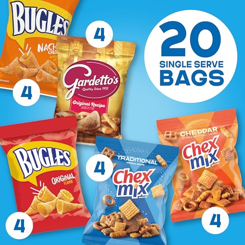 Classic Mix Snack Variety Pack, Bugles Original and Nacho Cheese, Gardetto's Original Recipe, Chex Mix Traditional and Cheddar, 20 Ct, 28 oz - size: 28 Ounce (Pack of 1)