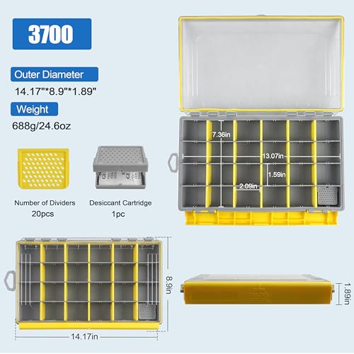 Waterproof Fishing Tackle Box, 3600/3700 Deep Tackle Trays Fishing Plastic Box Organizer with Adjustable Dividers Transparent Fishing Gear & Accessories Storage Box for Saltwater Freshwater Fishing - style: 3700 (14.17"x8.9"x1.89")-1pc