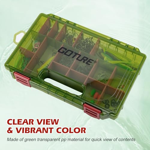 Goture Fishing Tackle Box Organizer - Transparent Fishing Organizer Box w/Measurement Ruler, Adjustable Dividers, Dual Latches | 4 Pcs 3600 Tackle Tray| Ergonomic Grip - color: A - Handle, size: 4pcs 3600