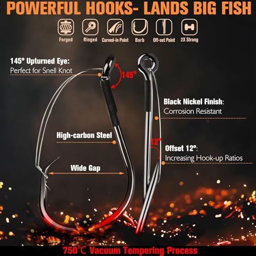 Dovesun 30/20PCS Weedless Hooks Weedless Circle & Octopus Hooks for Catfish Bass Fishing Weedless Fishing Hooks for Saltwater Freshwater Catfish Hooks Size 1# 2/0 4/0 6/0 8/0 - color: Black-Circle Hook, size: 4/0-30PCS