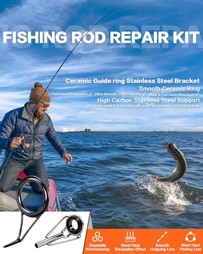 IZTOSS Fishing Rod Tip Repair Kit Fishing Rod Guides Replacement Kit Black Stainless Steel, Wear Resistant Ceramic Ring for Saltwater & Freshwater Fishing Rod 60/90Pcs - color: 90PCS