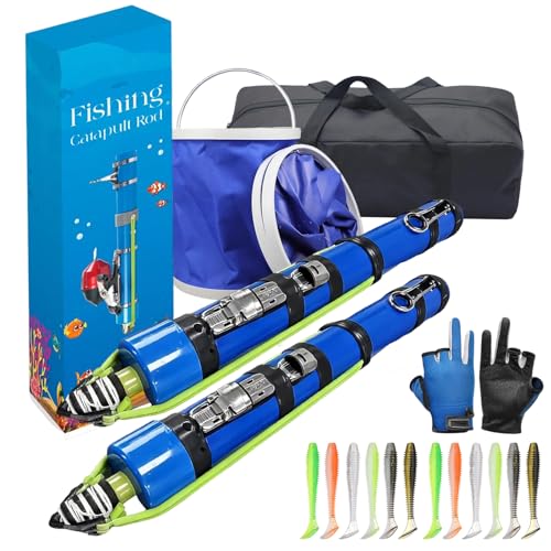 Catapult Fishing Rod, 2026 Upgrade Compact Sling Shot Fishing Reel, Portable Fly Fishing Pole for Kids, Freshwater and Saltwater Fishing Lures for Outdoor Hunting and Traveling - color: Basic*2
