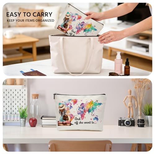 JIUWEIHU Watercolor World Map Makeup Bag, Travel Cosmetic Bags Travel Organizer Bag Makeup Pouch, Sister Birthday Christmas Travel Lover Gift for Mom Friend Colleague - color: Multicolor 0074