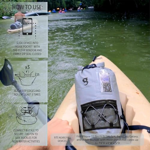 geckobrands Hydroner 20L Waterproof Dry Bag Backpack – Lightweight Roll-Top Bag with Clear Phone Pouch for Outdoor Activities - color: Navy/Neon Green