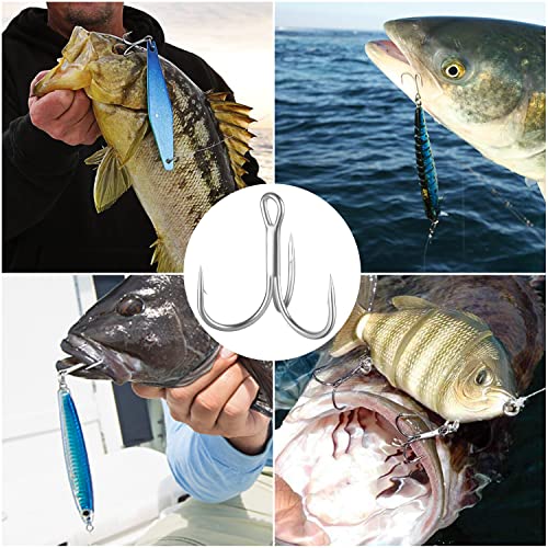 Treble Fishing Hooks, 110pcs Super Sharp Triple Fish Hook Classic Round Bend High Carbon Steel Treble Hooks Barbed for Catfish Bass Trout Freshwater Saltwater - color: Silver, size: 110pcs 1#