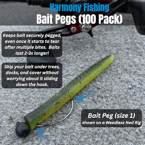 Bait Pegs (100 Pack) - Rubber pegs for Pegging Soft Plastic Fishing Lures to Hooks, jigs, chatterbaits, etc [Select Size] - size: Size-1