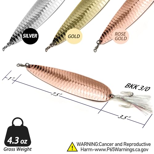 Magnum Flutter Spoon Deep Sea Jigging Fishing Lures, 7.5-9 Inch Large Hard Metal Sinking Trolling Casting Striper Fishing Spoon Baits for Striped Bass, Salmon, Walleye, Saltwater, Freshwater - color: B4 - 7.5" Classic - 3 Pcs - Gold, Siver, Rose Gold