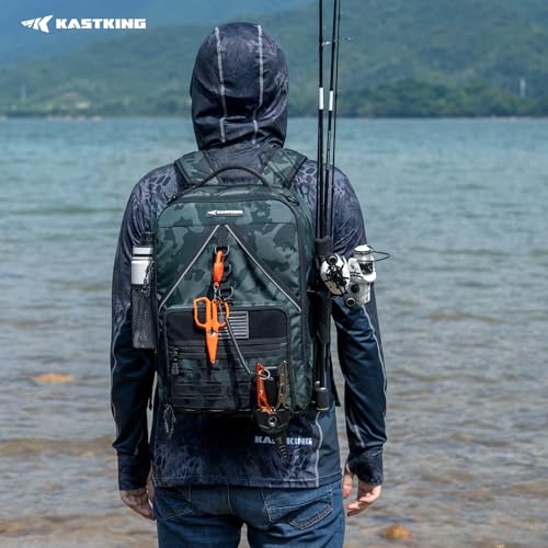 KastKing KarryAll KastMate Fishing Tackle Backpack,Water-Resistant Tackle Bag With 2 Rod Holders,Fishing Gear and Equipment With Large Gear Storage,Black Camo - color: B: Black Camo