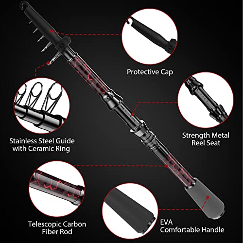 Fishing Rod and Reel Combos, Unique Design with X-Warping Painting, Carbon Fiber Telescopic Fishing Rod with Reel Combo Kit with Tackle Box, Best Gift for Fishing Beginner and Angler - color: Red, size: 2.7 m 8.86 ft (Tackle Box)
