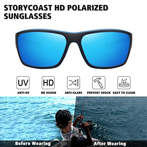 STORYCOAST Polarized Sports Sunglasses for Men Women Unbreakable Frame Cycling Fishing Driving - color: Black Frame-blue Mirror Lens