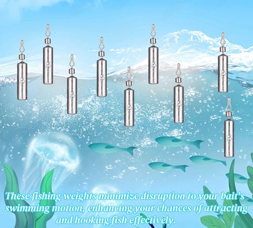 50Pcs Fishing Weights Sinkers Drop Shot Weights Pencil Skinny Sinkers with Barrel Swivel Casting Sinkers Catfishing Sinkers Lead Weights Sinkers for Saltwater Freshwater Fishing-(3.5-10g) - size: 3/16oz(5g)-50 Pack
