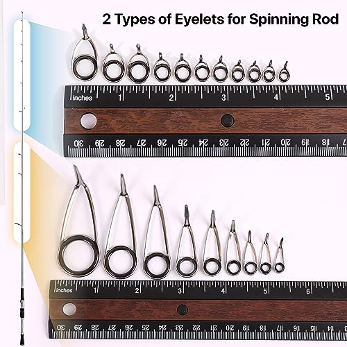 OJYDOIIIY Fishing Rod Eyelet Repair Kit Complete, Emergency Quick-Fix Fishing Pole Eyes Replacement Kit with Stainless Steel Guides for Spinning/Casting Rod - color: Spinning+Tips