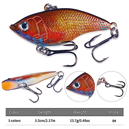Lipless Crankbait, Rattle Trap Fishing Lures for Freshwater Saltwater, Lipless Crankbaits for Bass Fishing Lure Set for Bass Trout Walleye Redfish Pike, 5pcs with Box - color: B:2.17in/0.48oz/5pcs