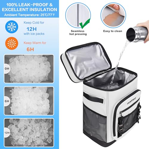 Hulongo Large Waterproof Insulated Cooler Backpack for Men & Women, Leak Proof Cooler Backpack for Camping, Beach, Fishing, Picnic, Travel, Outdoor, 30L, 48Cans - color: White