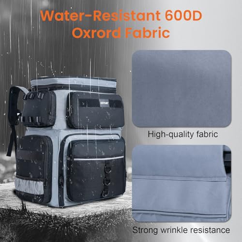 Goture 66L Rolling Tackle Box with Cooler, Gray Large Fishing Bag with Wheels for 5 3700 Trays(Trays Included), Saltwater Resistant Tackle Backpack with Rod Holders - color: Gray, size: With (5) 3700 Trays