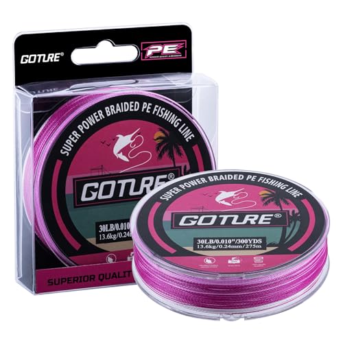 Goture Braided Fishing Line, 8-Strand and 4-Strand Ultra-Smooth UHMWPE Fiber, High Sensitivity Zero Stretch Abrasion Resistant Braid for Saltwater and Freshwater Fishing - color: C2:X 4 Colorful Powder Pink, size: 30LB(300yds)