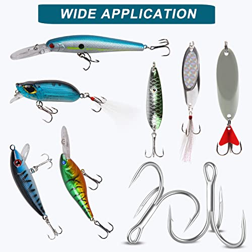 Fishing Red Treble Hooks- 80/120pcs Sharp Round Bend Barbed Treble Hook High-Carbon Steel Triple Hooks for Bass Trout Saltwater Freshwater Size 1/0 1 2 4 6 8 10 12 14 - color: WHITE, size: 120PCS-12#
