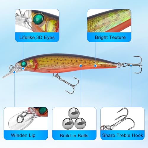 Suspending Jerkbait Fishing Lures, Minnow Lures Jerk Bait Bass Fishing Bait with Treble Hook Artificial Floating Jerkbait for Bass Trout Pike Walleye Freshwater Saltwater - color: Type C:10pcs-4.41in/0.46oz