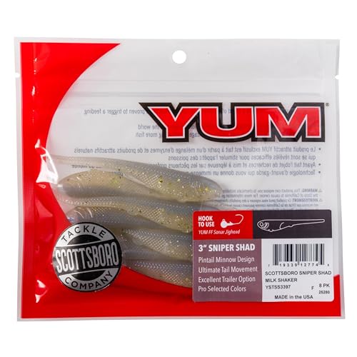 YUM Sniper Shad Soft Plastic – Realistic Minnow Bass Fishing Lure, Jig Head & Underspin Trailer, 3” 4” 5” Sizes, Multiple Colors - color: Milk Shaker, size: 3"