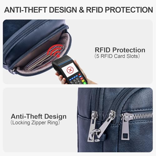 Anti Theft Crossbody Bags for Women Travel Chest Sling Bag Leather RFID Purse Fanny Pack Blue - color: Blue