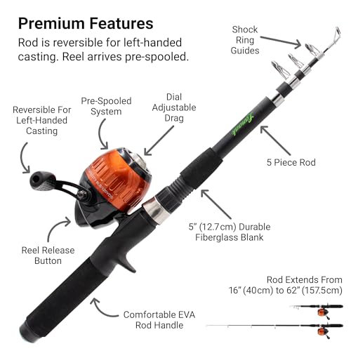 Lanaak Kids Fishing Pole, Kids Portable Telescopic Fishing Rod Set, Tackle Box and Fishing Net Combo Kit, Kids Fishing Gear for Boys and Girls Age 5-10 and Youth - color: Green, size: 1.5m or 4.9 FT