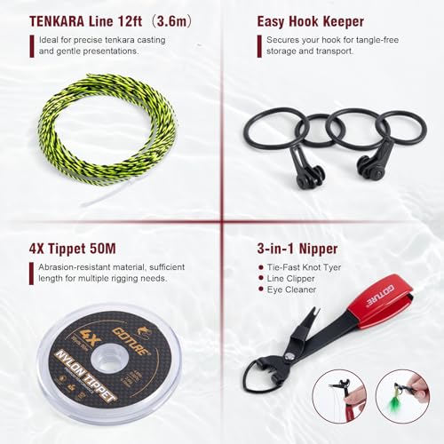 Goture 12ft Tenkara Rod Combo 24T 30T Carbon Fiber Backpacking Fly Fishing Kit with 30 Flies Tippet and Storage Bag - color: 12FT Fishing Rod Tenkara II - Portable Soft Bag Practical Version