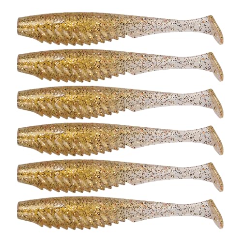 6th Sense – Party Paddle 4.3" – Saltwater Swimbait – Inshore Fishing – Redfish/Trout/Snook – Paddle Tail Soft Plastic - color: Shrimp Gold