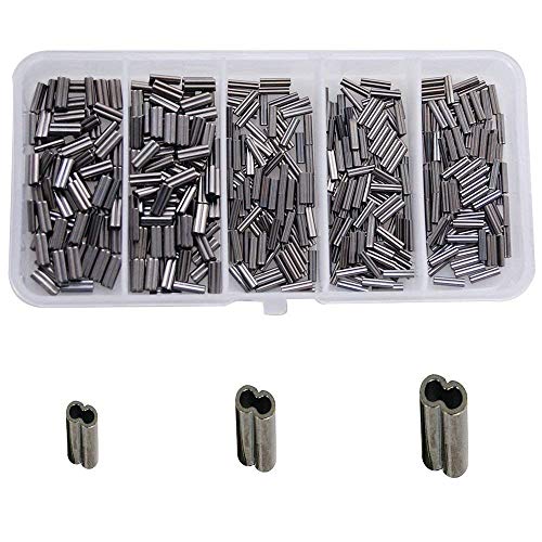 Double Barrel Crimp Sleeves Kit, Fishing Wire Leader Rigging Copper Tube Fishing Line Connector Tackle Kit - color: 300pcs-0.8mm+1.2mm+1.8mm Inner Dia
