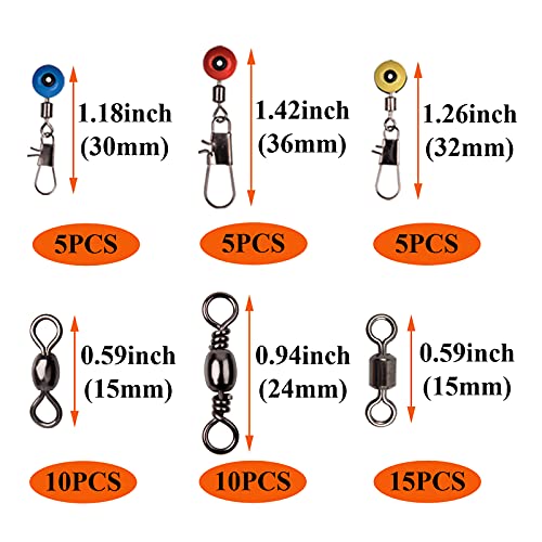 Fishing Swivels Kit - Ball Bearing Swivel, Rolling Barrel Swivel, Crossline Three Way Swivel, Duo Lock Snap, High Strength Fishing Line Connector for Bass Trout Saltwater Freshwater - color: 115PCS