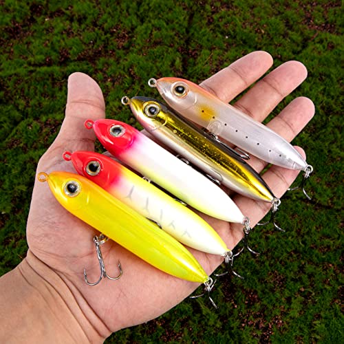 Alwonder Top Water Fishing Lures Kit for Saltwater and Freshwater, Bass Fishing Lures Treble Hooks Hard Baits, Walk-The-Dog Lure Set for Pike, Striper, Speckled Trout