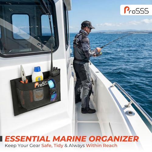 1PC Boat 10"*7" Self-Adhesive Storage Mesh Bag,Marine Organizer for Tools & Boat Accessories,Waterproof Strong Adhesive Backing, Easy to Install & Remove,Keep Your Boat Tidy and Items Secure