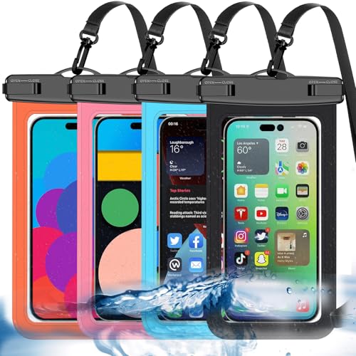 Waterproof Phone Pouch,4 Pack Multicolor Phone Waterproof Case Dry Bag,Protection Level: IP68,Beach Cruise for Apple iPhone,Samsung,and More,Lanyard Included,(Fits Up to 8.3”),Black,Blue,Pink,Orange - color: Multicolor,E,Black,Blue,Pink,Orange