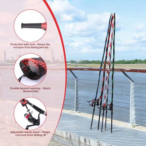 10 Pcs Fishing Rod Sleeves Socks with Lanyard, Fishing Pole Sleeves Rod Cover for Fly/Casting/Sea Fishing Rods