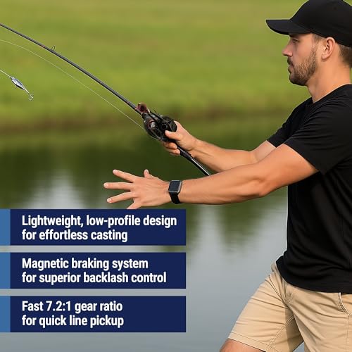 Reaction Tackle ReactCast Baitcasting Reel, 7.3:1 High-Speed Baitcaster with 9+1 Bearings, Aluminum Frame, Dual Brake System and Smooth Drag for Bass Fishing