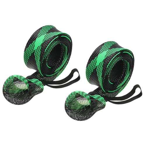 PATIKIL Rod Sock, Fishing Rod Sleeve Cover Braided Mesh Pole Protector Gloves Fishing Tools Flat End for Spinning Fishing Rod Fly Rod Ice Rod Casting Rod - color: Black Green, size: 67 Inch