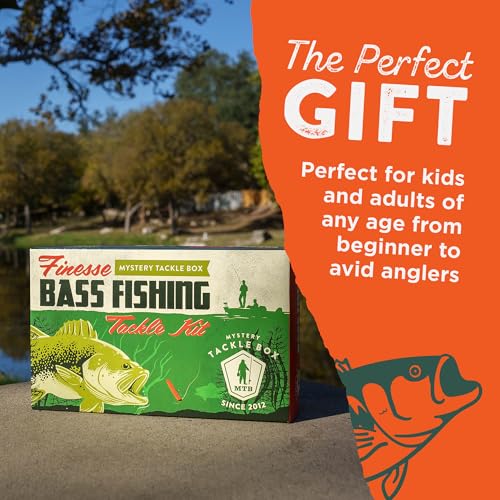 Mystery Tackle Box Finesse Bass Fishing Kit - 6-8 Baits for Largemouth and Smallmouth Bass - Includes Decal