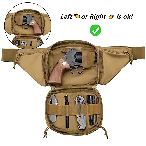 Tactical Fanny Pack Gun Holster Concealed Carry Pistol Military Tactical Waist Bag Waterproof Molle EDC Pouch with USA Flag Patch - color: Tan
