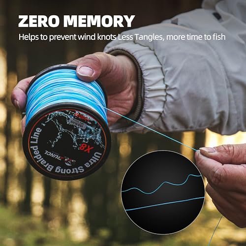 RUNCL 8 Strands Braided Fishing Line - High Visibility Colored Braid Line, Super Strong, Abrasion Resistant, No Stretch, 328yds/546yds/1093yds, 12lb to 100lb for Saltwater or Freshwater Fishing - color: Blue White, size: 12lb - 1093yds
