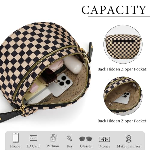 KKXIU Crossbody Sling Bag for Women Trendy Fanny Pack Vegan Leather Chest Bag | Trendy - color: Large-Khaki Checkered