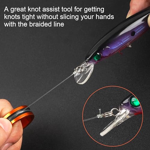 OROOTL Fishing Line Ring Knot Tying Tool, 2pcs Fishing Knot Tying Tool Alloy Line Dragger Tightener Ring FG GT Knot Puller PE Fishing Line Knotting Device Accessories for Saltwater Freshwater - color: Orange-2pcs
