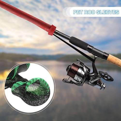 PATIKIL Rod Sock, Fishing Rod Sleeve Cover Braided Mesh Pole Protector Gloves Fishing Tools Flat End for Spinning Fishing Rod Fly Rod Ice Rod Casting Rod - color: Black Green, size: 67 Inch