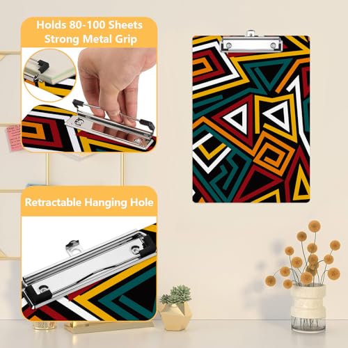 African Geometric Clipboard, Abstract Decorative Clip Board with Metal Clip Cute Plastic Clipboards A4 Standard Size 8.5" x 12.5" for Nurses, Students, Office - color: African Geometric