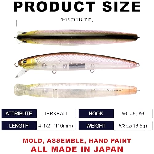 LUCKY CRAFT FlashMinnow 110, Saltwater Fishing Lures, Jerkbait Surf Fishing Accessories and Gear, 1-2 ft Slow Suspending Topwater Lure, Halibut and Bass - color: 795 Tacaud