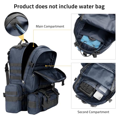 CVLIFE 60L Tactical Backpack for Men Women Military Large Army Rucksack | 3 Day Bug Out Survival Molle Bag, D-Ring Clips & Compass Accessories, Hiking Camping Gym Daypack, Blue - color: Blue