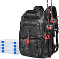Fishing Tackle Backpack, 40L Tackle Bag with 2 Rod Holders & 4 Tackle Boxes, Water-Resistant Large Storage Fishing Gear and Equipment, Fisher Gifts for Men, Black Camo - color: B-Black Camo with 4 Tackle Boxes