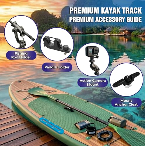 6-Pack Kayak Track Mount Accessories Kit -Universal Rail System for Kayak Fishing Accessories- Heavy-Duty Kayak Accessories Track Mount Rod Holder, Fish Finders & Cameras (Blue) - color: Blue